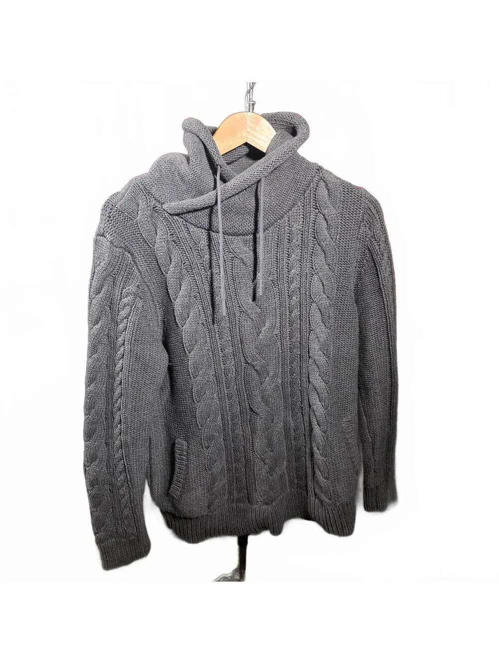 L.L.Bean Gray Cable Knit Hoodie Sweater Size Large